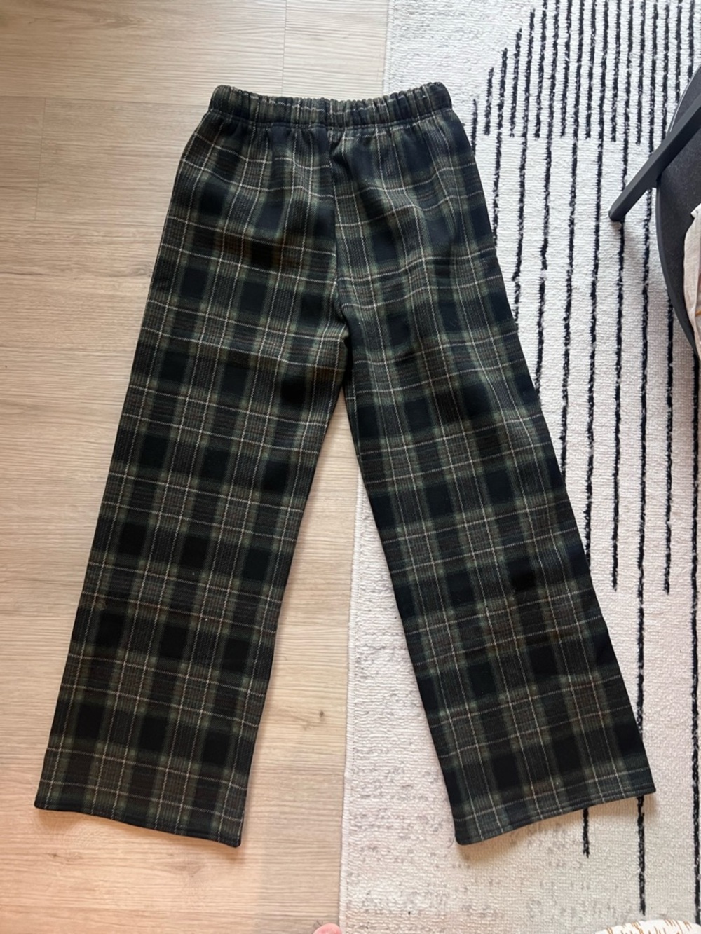 Plaid Wide-Leg Drawstring Pants - Dark Green & Brown Size M Preppy - Picture 4 of 6